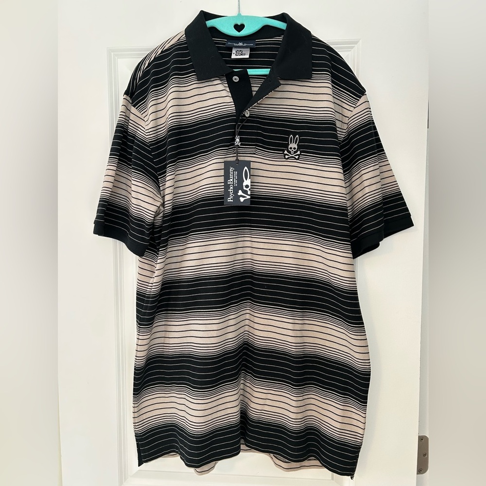 Psycho bunny black ivory striped polo size XXL NWT